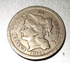3 Cent Piece 1874 No Cents Nickel from Reconstruction Period ...