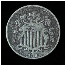 Vintage US 5 Cent 1868 Shield Type Coin. For Sale at Ruby Lane