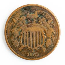 1865 United States Union Shield Two Cent Coin - 2C Civil War ...