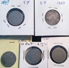 Lot of 5 Shield Nickels 5C 1867 No Rays, Five Cent | eBay