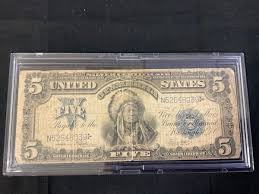 1899 5 Dollar Blue Label Indian Note in Beautiful Wooden ...