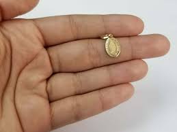 14K Yellow Gold Virgin Mary 1830 Oval Small Tiny Pendant ...