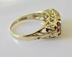 9ct Gold Oval Amethyst Three Stone Ring With Heart Mount. - Etsy