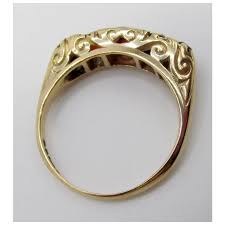 9k Gold London Hallmarked Art Deco Five Stone Garnet Filigree Band . For Sale at Ruby Lane