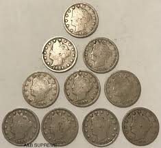 Count of Ten Circulated Liberty V Nickels 1883 to 1912 Good ...