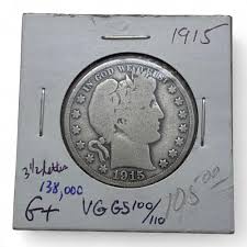 Sold at Auction: 1915 Barber Silver Half Dollar, V G