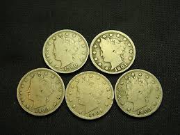 1900 1901 1903 1904 1905 part liberty V Nickels old US coins ...