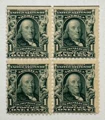US STAMP: 1902 Franklin - 1 Cent - Green - Scott #300 - Block of 4 - Mint | eBay