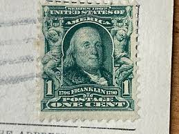 RARE1908 Postcard ONE CENT FRANKLIN Green stamp Columbia RV Boat | eBay
