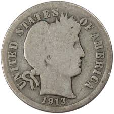 1913 Barber Dime Circulated Silver 10c Coin Collectible