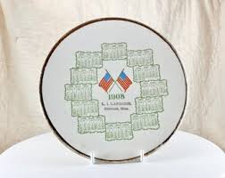 1908 Patriotic Calendar Plate: Vintage American Flags, L.I. ...