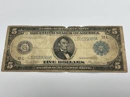 5 5$ Five Dollar Federal Reserve Note 1914 Blue Seal Large ...