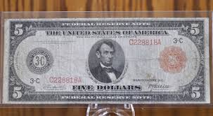 1914 5 Dollar Federal Reserve Note Large Size Red Seal ...
