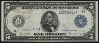 1914 $5 "Lincoln" Blue Seal Federal Reserve Note | Palm Island
