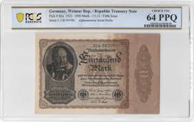 1922 Germany 1000 Mark Reichsbanknote PCGS 64 PPQ – Pick 82a ...