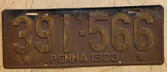 1923 PENNSYLVANIA PASSENGER LICENSE PLATE " 391 566 " PA ...