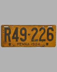 1924 Pennsylvania license plate, painted stamped metal - l ...