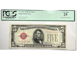 Series 1928-F Five Dollar Red Seal Legal Wide I Fr. 1531 IA ...