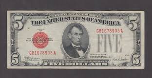 USA P.77-8903 5 DOLLARS 1928E RED SEAL VERY FINE LOW ...
