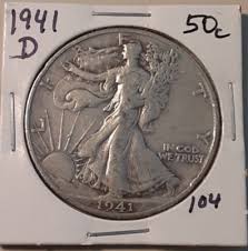 1941-D Denver Mint US 50C 90% Silver coin Walking Liberty ...