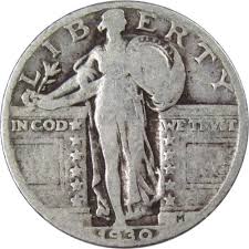 1930 Standing Liberty Quarter Circulated Silver 25c Coin ...