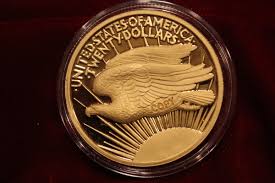 GOLD PLATED LIBERTY TWENTY DOLLAR COIN, 40mm , STAMPED COPY ...