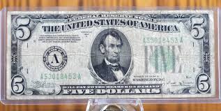 1934-B Federal Reserve 5 Dollar Note - Boston (A) Bank Issue ...