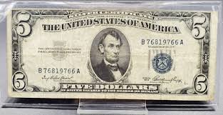 1953 $5 Silver Certificate Blue Seal US Currency Bill Off ...