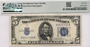 1934 Silver Certificate $5 Note, Misaligned error note, PMG 65 EPQ | eBay