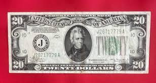 1934 Twenty 20 Dollar Federal Reserve Note Lime Green Seal ...