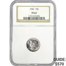 Sold at Auction: 1942 10C Mercury Dime NGC PF67