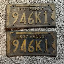 Antique Vintage 1937 37 PA License plate 946K1 Penna Pair ...