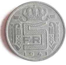 1941 BELGIUM 5 FRANCS - Excellent Coin - FREE SHIP - Bin ...