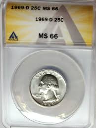Choice 1969-D 25C Washington Quarter Dollar ANACS MS-66 Gem ...