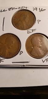 SET OF 3 1916 LINCOLN WHEAT PENNIES VERY FINE OR BETTER ...