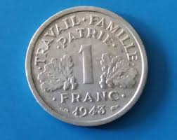France 1-franc, 1943, Vintage Coins, Vichy French State, Pre ...