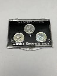 1943 Steel Penny Mint Mark Collection. 3 Coins.