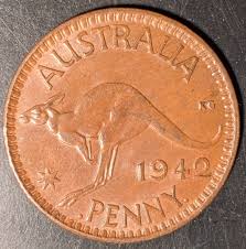 Vintage 1942 Australia King George Kangaroo Large One Penny ...