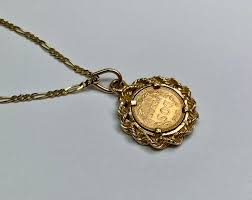 1945 Dos Pesos Gold Coin Pendant in 14K Yellow Gold Rope ...
