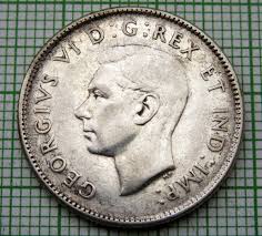 CANADA GEORGE VI 1947 25 CENTS, CARIBOU SILVER, NO MAPLE ...