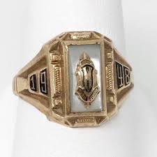 Antique 10k Gold Ladies 1948 "m" High School Graduating Class Ring Featuring Mother of Pearl Inlaid Design - Etsy