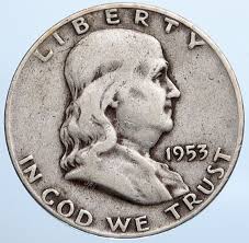 1953 D US Benjamin Franklin LIBERTY BELL Vintage Silver Half ...