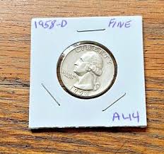 FINE 1958-D Washington Quarter Coin Silver # AL14 ACTUAL ...