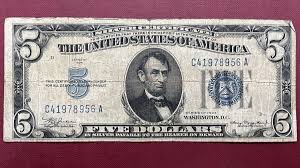 1934 Five Dollar Silver Certificate $5 Bill Blue Seal Note ...