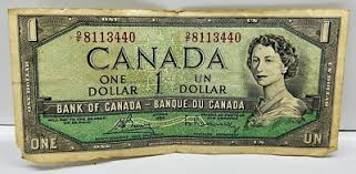 1954 Canadian One Dollar Bill Queen Elizabeth II Obsolete Bank Note Circulated!! | eBay
