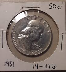 1951 Philadelphia Mint Franklin 90% Silver Half Dollar US ...