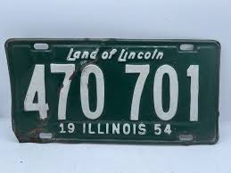 Vintage 1954 Illinois License Plate White Letter on Green ...