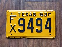 1953 Texas License Plate Vintage Auto Tag Antique Yellow ...