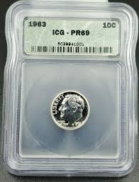 1963 P Roosevelt Silver Dime Coin Vintage ICG PR69 Near ...