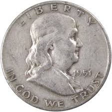 1951 D Franklin Half Dollar F Fine 90% Silver 50c US Coin ...